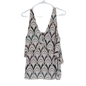 Chelsea28 Tank Top Tiered Flounce Cutout Back Cami Blouse 9986 M Geo Print